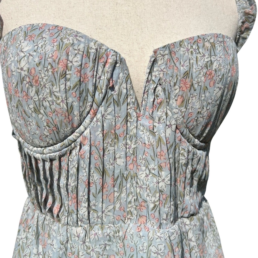 ASTR Tiered Maxi Dress Size XL Blue Floral Romantic Ruffle Boho Summer - Picture 5 of 8